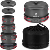 Alocs camping cookware set laid out for easy overview and quick decision-making.