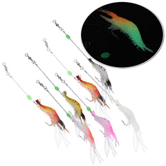 Alomejor glow-in-dark shrimp lure highlights vibrant colors to attract bass at night.