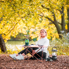 Alpcour portable camping table folded in bag for easy transport