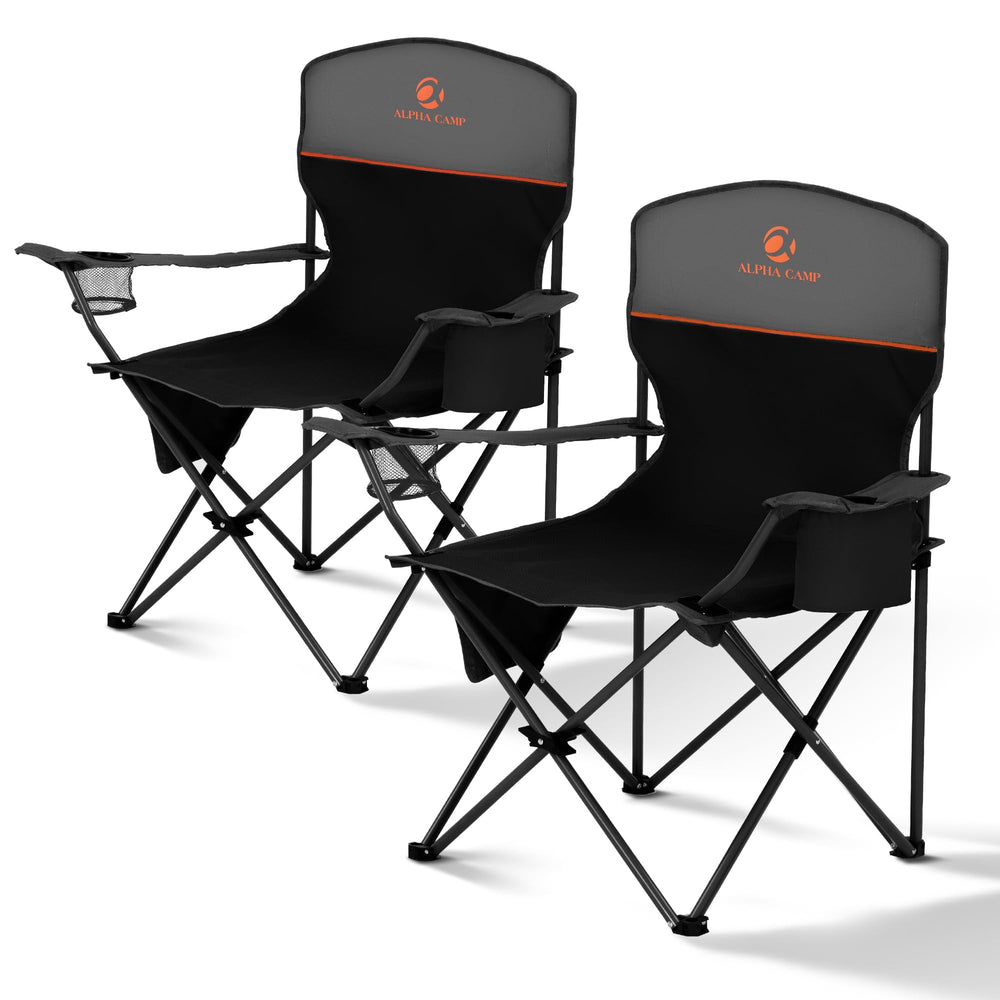 ALPHA CAMP folding chair close-up with sturdy frame for reliable outdoor seating