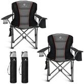 ALPHA CAMP folding chair closed for compact storage and easy transport.