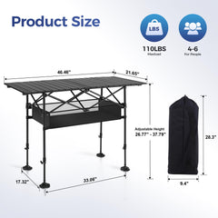ALPHA CAMP portable camping table height adjustment supports sitting or standing setups