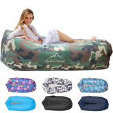 AlphaBeing inflatable lounger camping setup shows quick setup for outdoor comfort