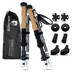 ALPIN LOACKER carbon trekking poles folded compactly for travel.