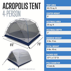 ALPS Mountaineering Acropolis 4-Person Tent interior shows spacious headroom for four campers.