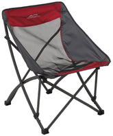 ALPS Mountaineering Camber Chair in Salsa and Charcoal set up for relaxed outdoor seating.