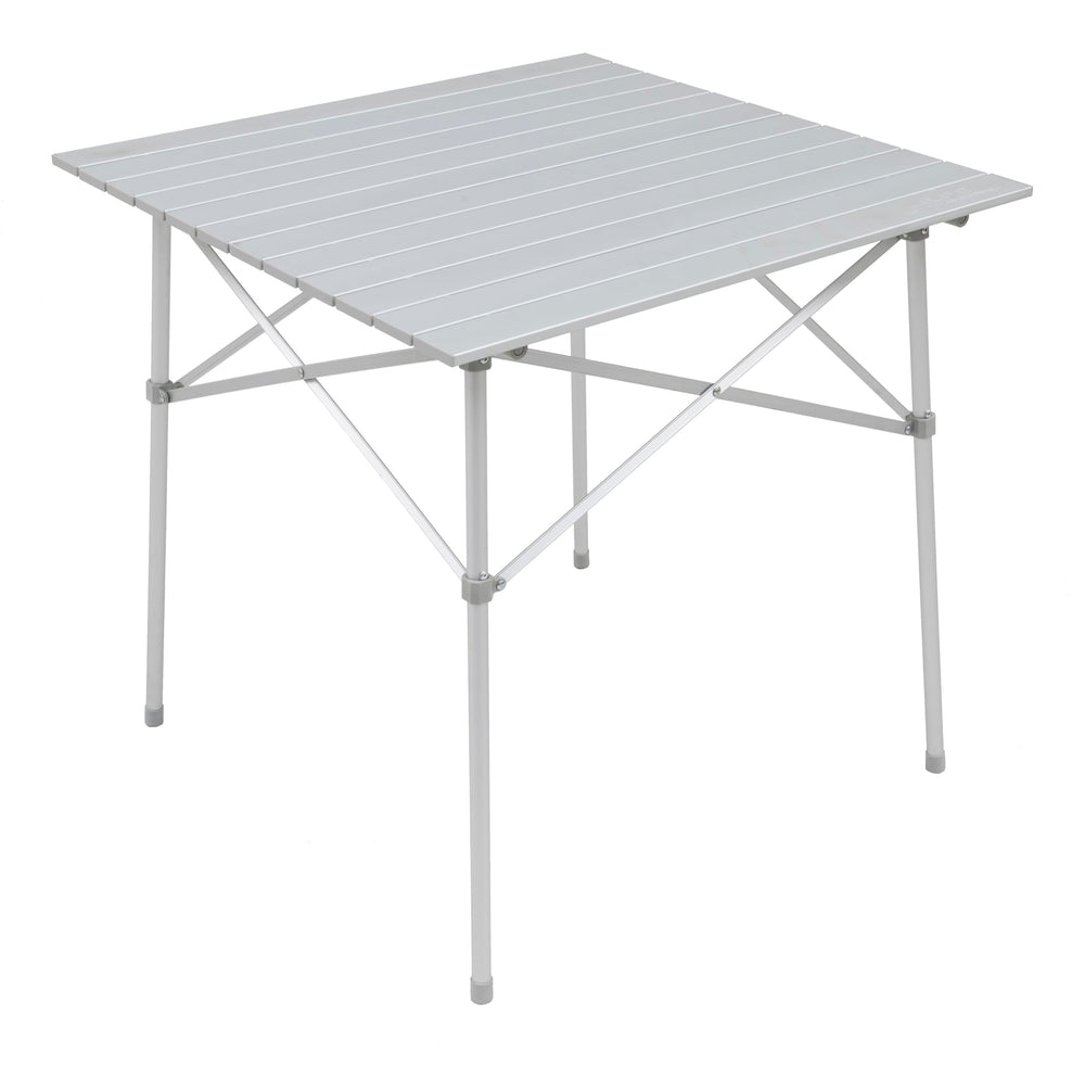 ALPS Mountaineering Camp Table silver top offers a stable outdoor dining surface.