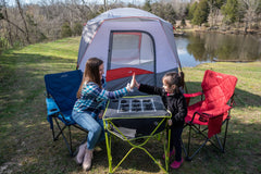 ALPS Mountaineering Eclipse Table built-in beverage holders keep drinks stable.