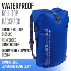 Torrent Backpack shows PVC-coated 500D fabric shielding equipment during rain kayaking