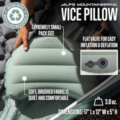 Close-up of Vice Pillow flat valve for easy inflation and deflation