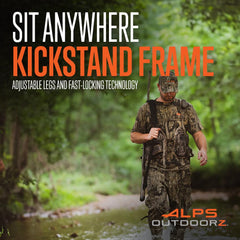 Removable kickstand frame with adjustable legs stabilizes on soft ground