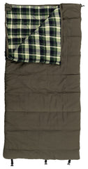 ALPS OutdoorZ Redwood sleeping bag rolled and strapped for compact transport.