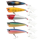 Alwonder 5-Pack Popper Lures – Top Water Bass Fishing Lures (Set, front view)