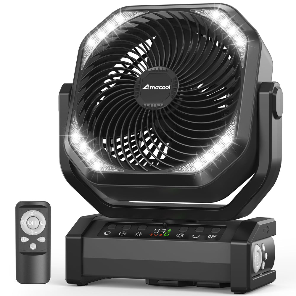 AMACOOL camping fan with light provides tent cooling and ambient illumination