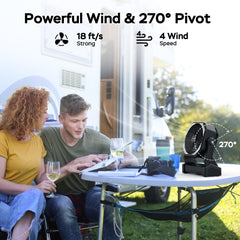 AMACOOL LED lantern camping fan featuring USB-C and USB-A ports to charge devices outdoors