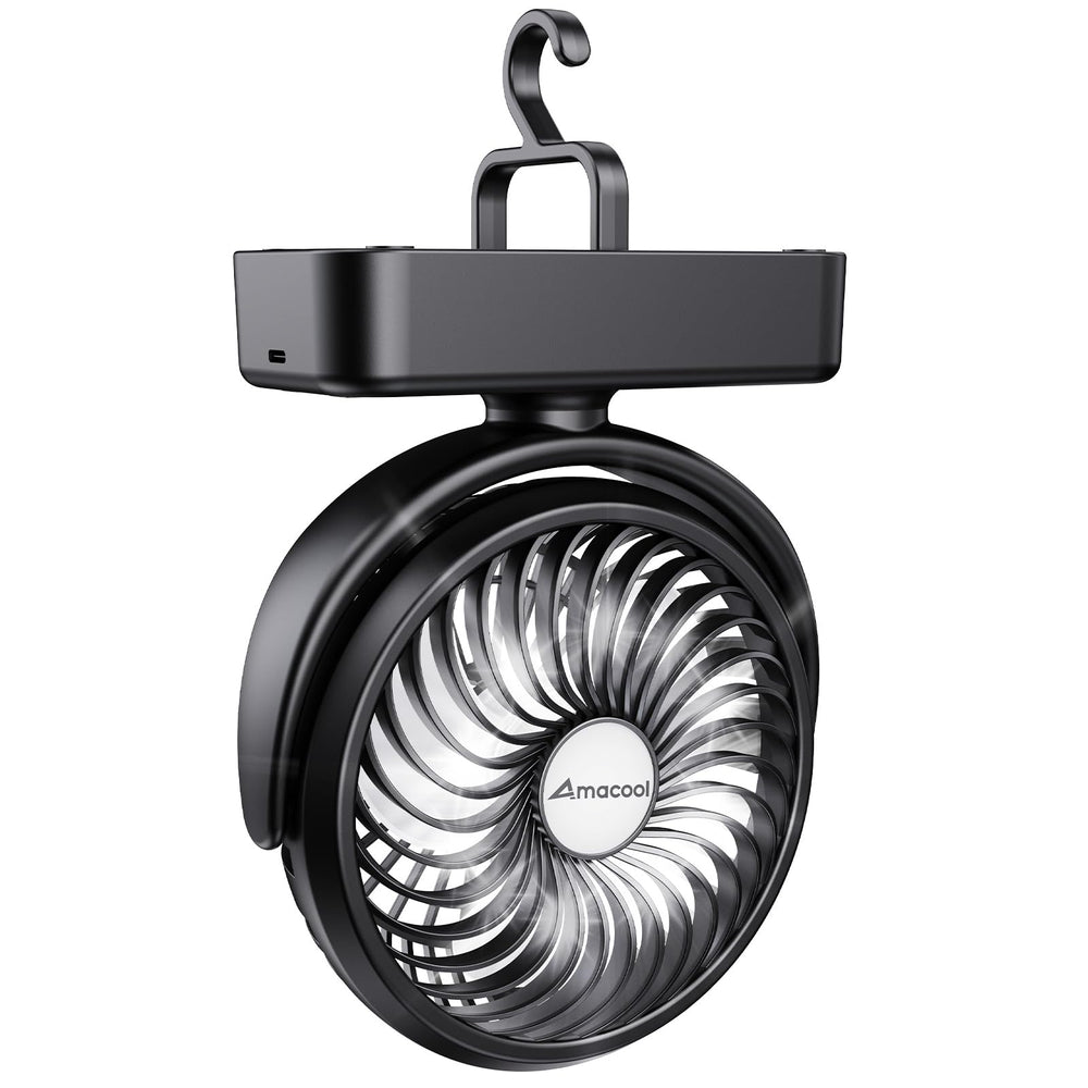 AMACOOL portable camping fan with LED lantern keeps tent bright and breezy