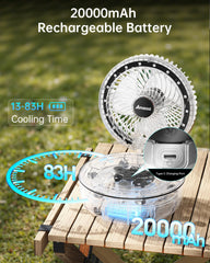 AMACOOL Transparent Folding Desk Fan on desk setup with ambient light enhances work comfort.