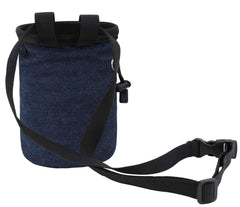 AMC chalk bag drawstring closure close-up demonstrates chalk retention during routes.
