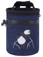 AMC Rock Climbing Panda compact chalk bag in denim blue for quick chalk access on climbs.