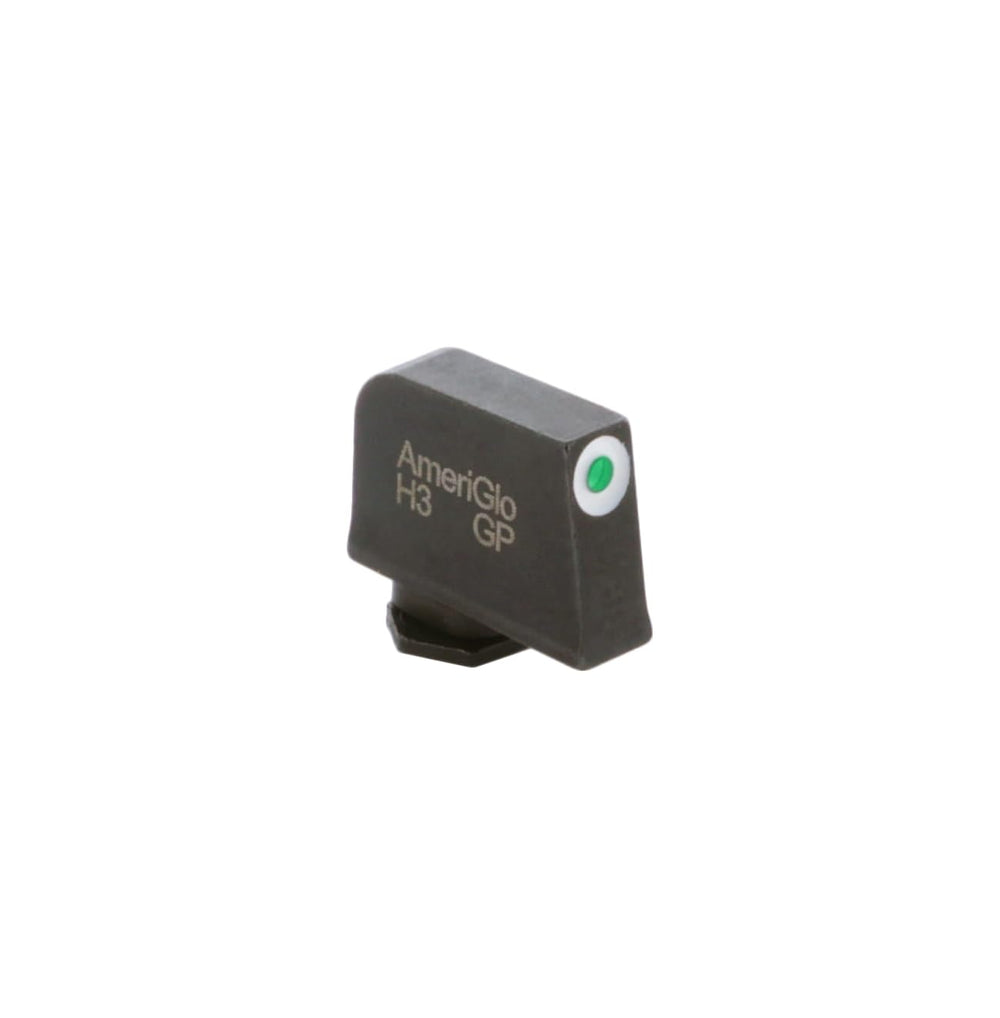 AmeriGlo Tritium front sight with green outline for Glock enhances low-light visibility.