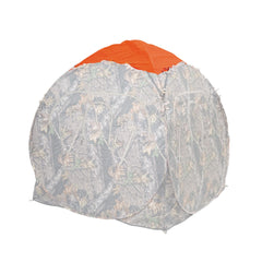 Ameristep Spring Steel Cap blaze orange on a ground blind peak enhances hunter visibility