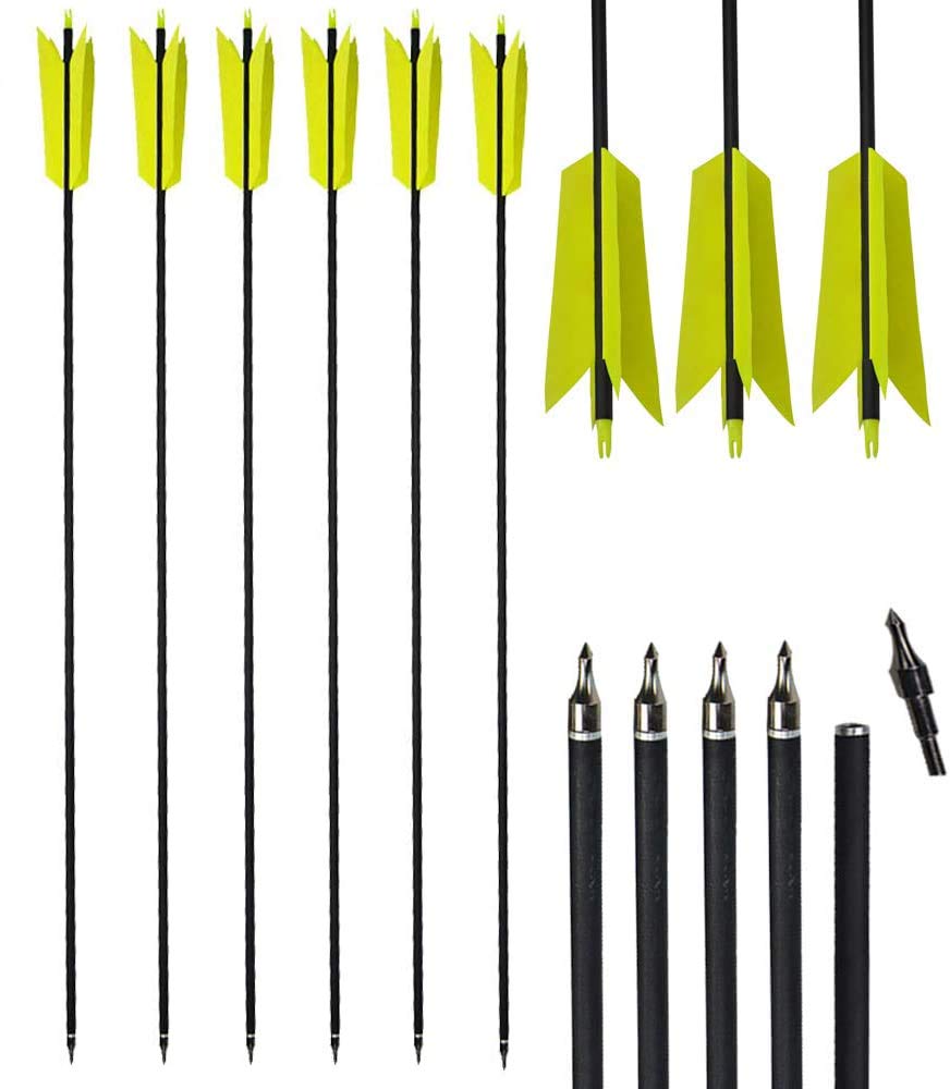 AMEYXGS 12-pack archery arrows in yellow, 31.5 inch, ideal for target practice.