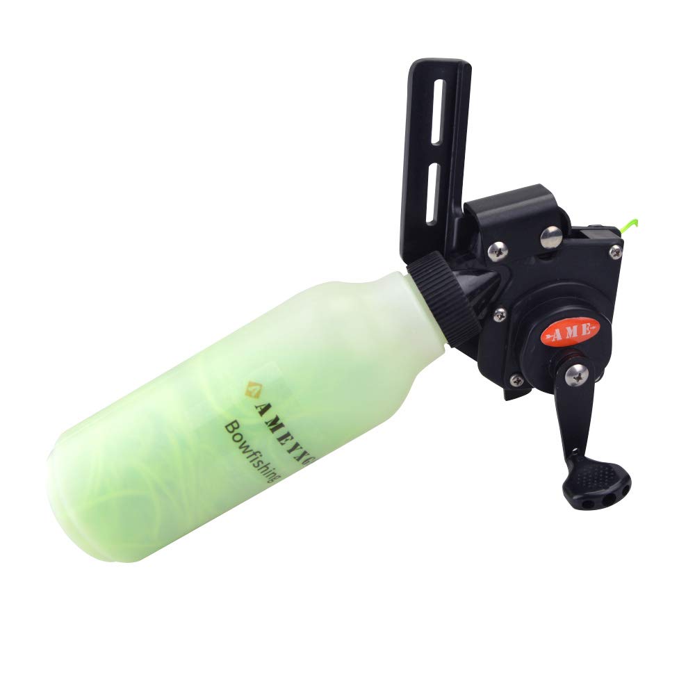 AMEYXGS bowfishing reel green, compact design for reliable target fishing.