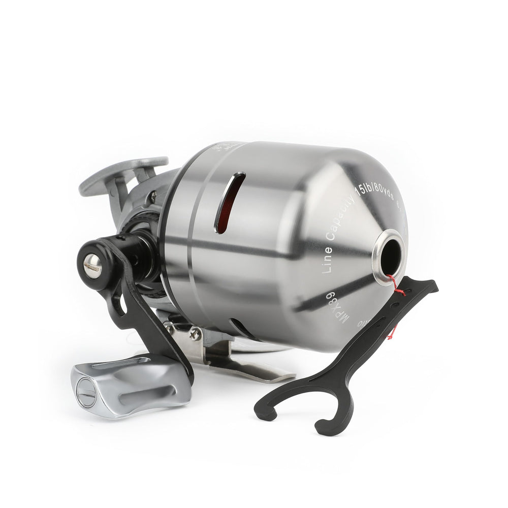 AMEYXGS MPX39 bowfishing reel side view with corrosion-resistant spool for smooth retrieval