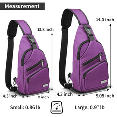AMJ crossbody sling bag purple adjustable-strap view highlights customizable comfort for all-day wear.