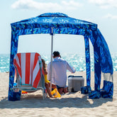 AMMSUN Beach Cabana setup shows quick assembly for easy beach shade.