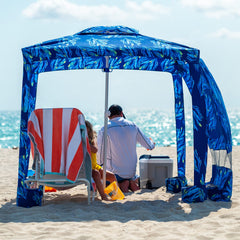 AMMSUN Beach Cabana setup shows quick assembly for easy beach shade.