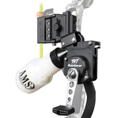 Front view of AMS Retriever TNT bowfishing reel for right-handed use, USA-made