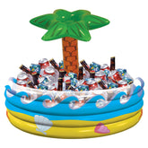 Amscan palm tree inflatable cooler, vibrant multicolor design for tropical parties and drinks.