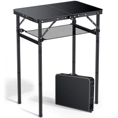 Anbte 2ft folding camping table side view highlights stable aluminum legs for outdoor use