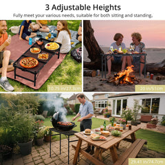 Anbte height-adjustment feature enables three cooking heights for comfort.