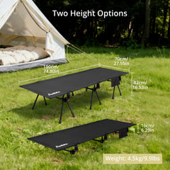 Anbte cot with 12 extendable legs on uneven ground