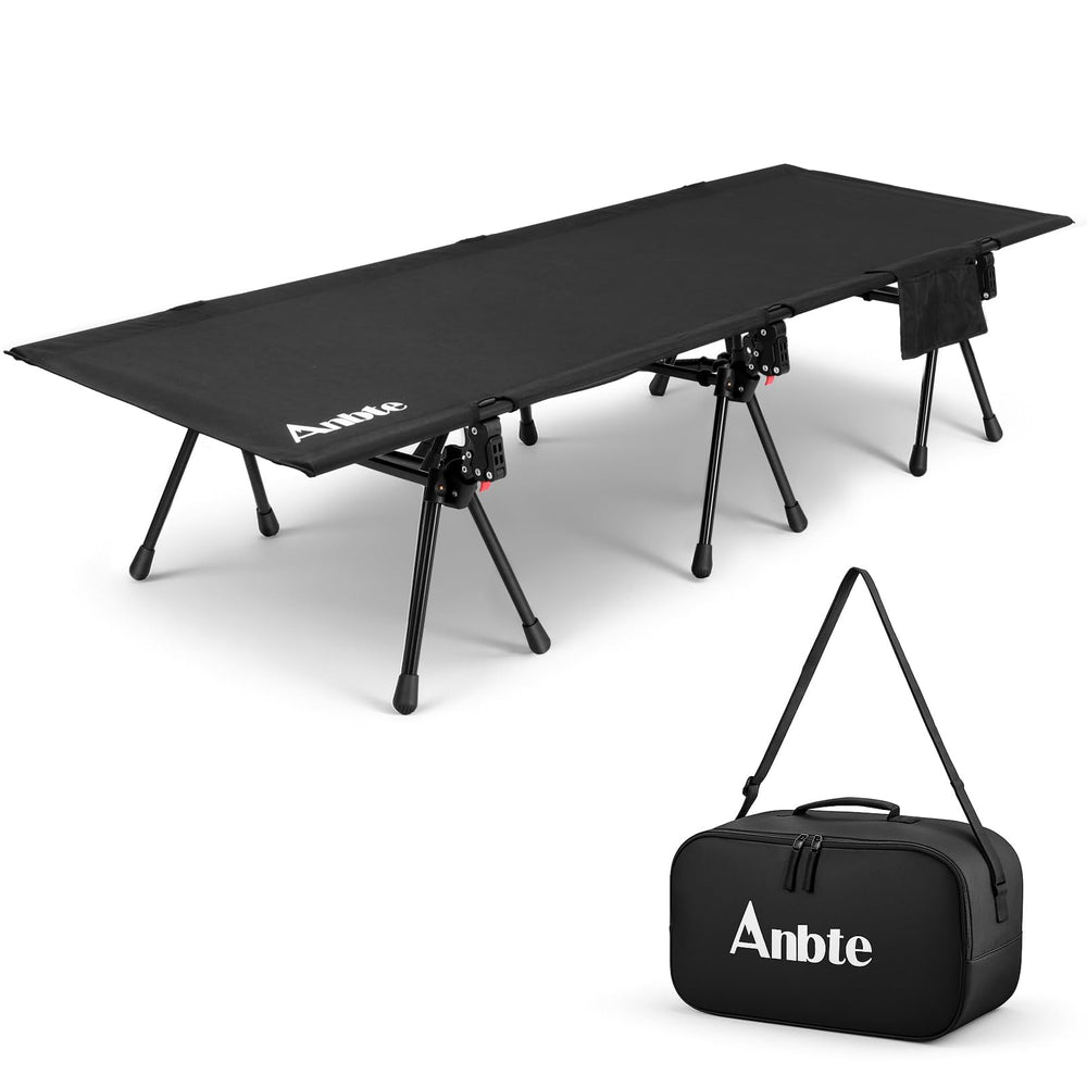 Anbte camping cot folded in bag for easy transport