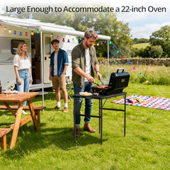 Anbte portable grill table extended desk shows spacious prep area.