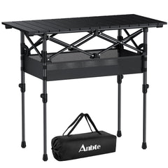 Anbte roll-top table side view shows sturdy construction for heavy-duty outdoor use