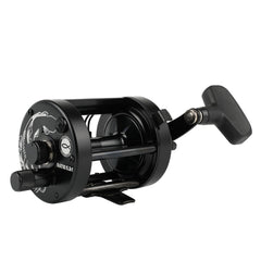 Ancient Mariner GEM catfish reel side profile shows rugged durability for saltwater use.