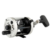 Ancient Mariner GEM catfish reel side view highlights rugged build for saltwater use.