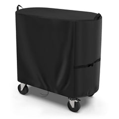 Andacar permasteel 80 qt rolling cooler cover protecting a patio cart from dust and sun.