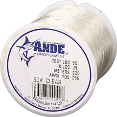 ANDE monofilament line, clear spool, 50 lb test for strong fishing setups
