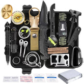 Angieast survival kit 35-in-1 case shows compact emergency tools for camping and hiking.