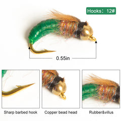 Varied life-like flies in different colors