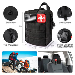 ANJIME Survival Kit MOLLE system on backpack for versatile attachment