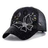 ANKOMINA butterfly cap front view with sparkly sequins, ideal for outdoor looks.