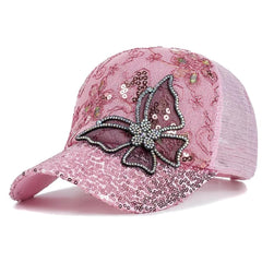ANKOMINA butterfly cap front view showing glittering sequin design for sunny days