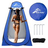 Ann Katy pop-up privacy tent front view with secure space for changing or showering.