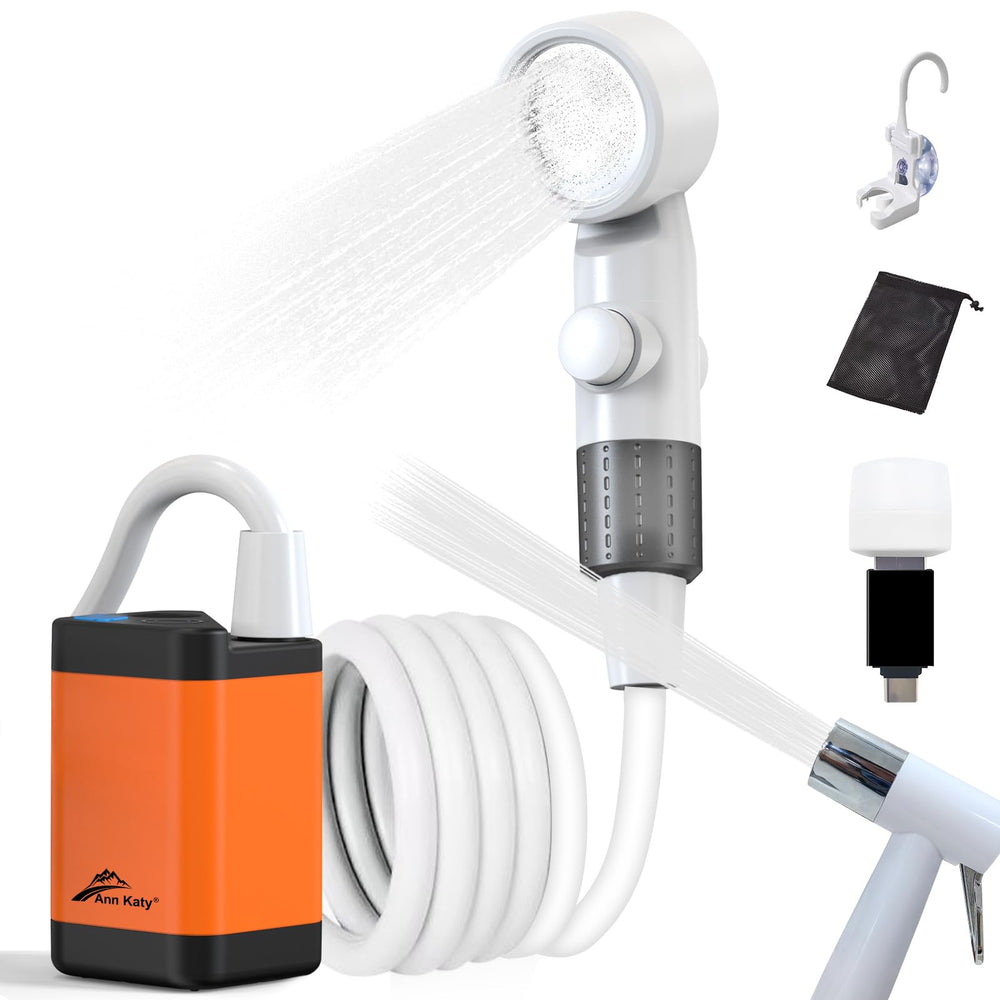 Ann Katy portable camping shower with compact pump for on-the-go hygiene